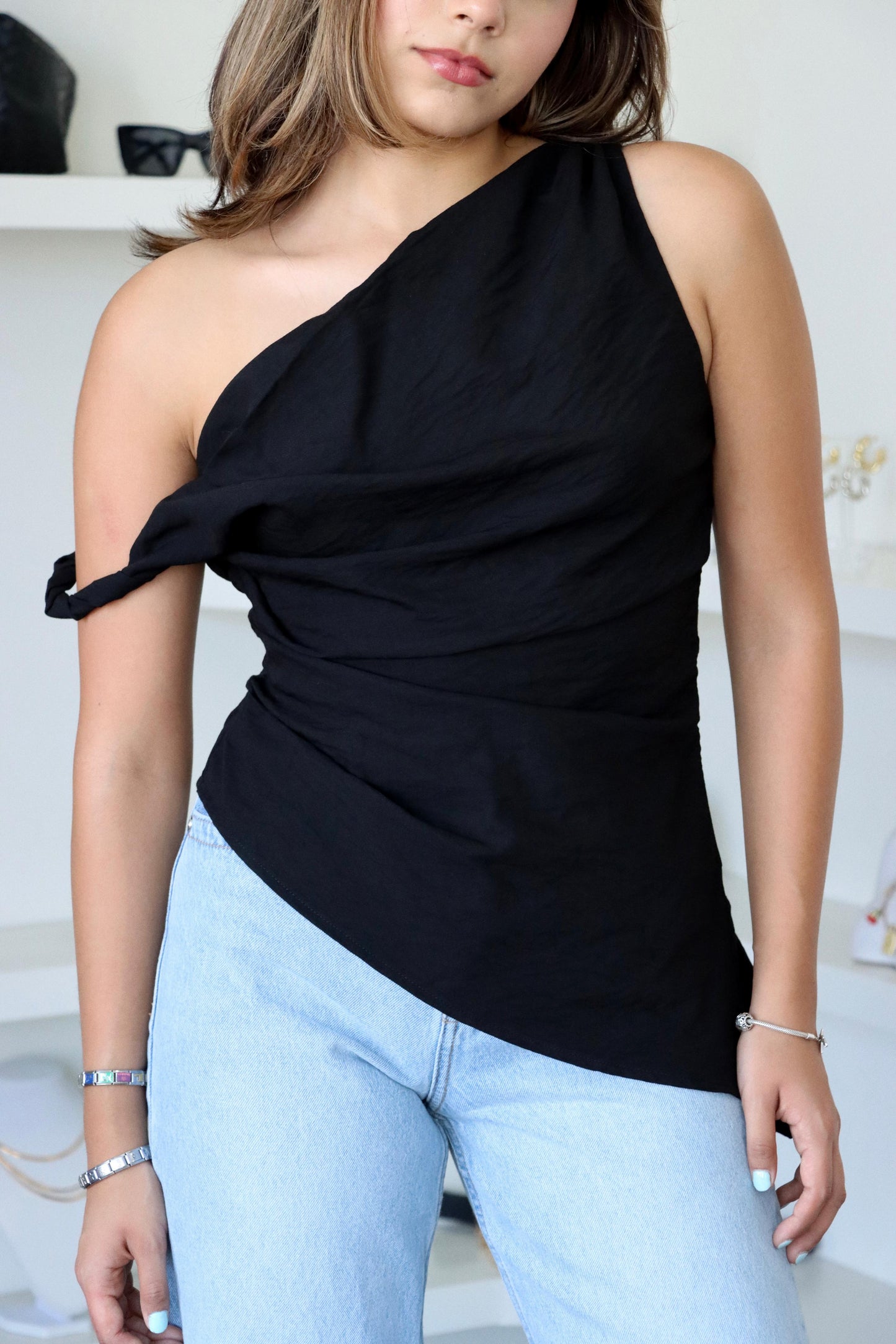 Greece Black Asymmetrical Top