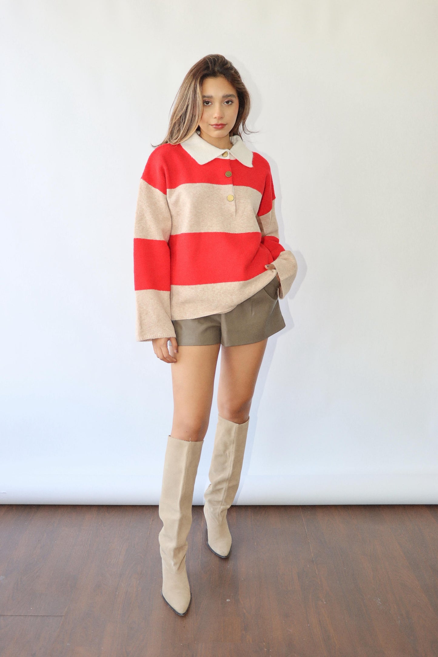 Taupe/Red Striped Sweater