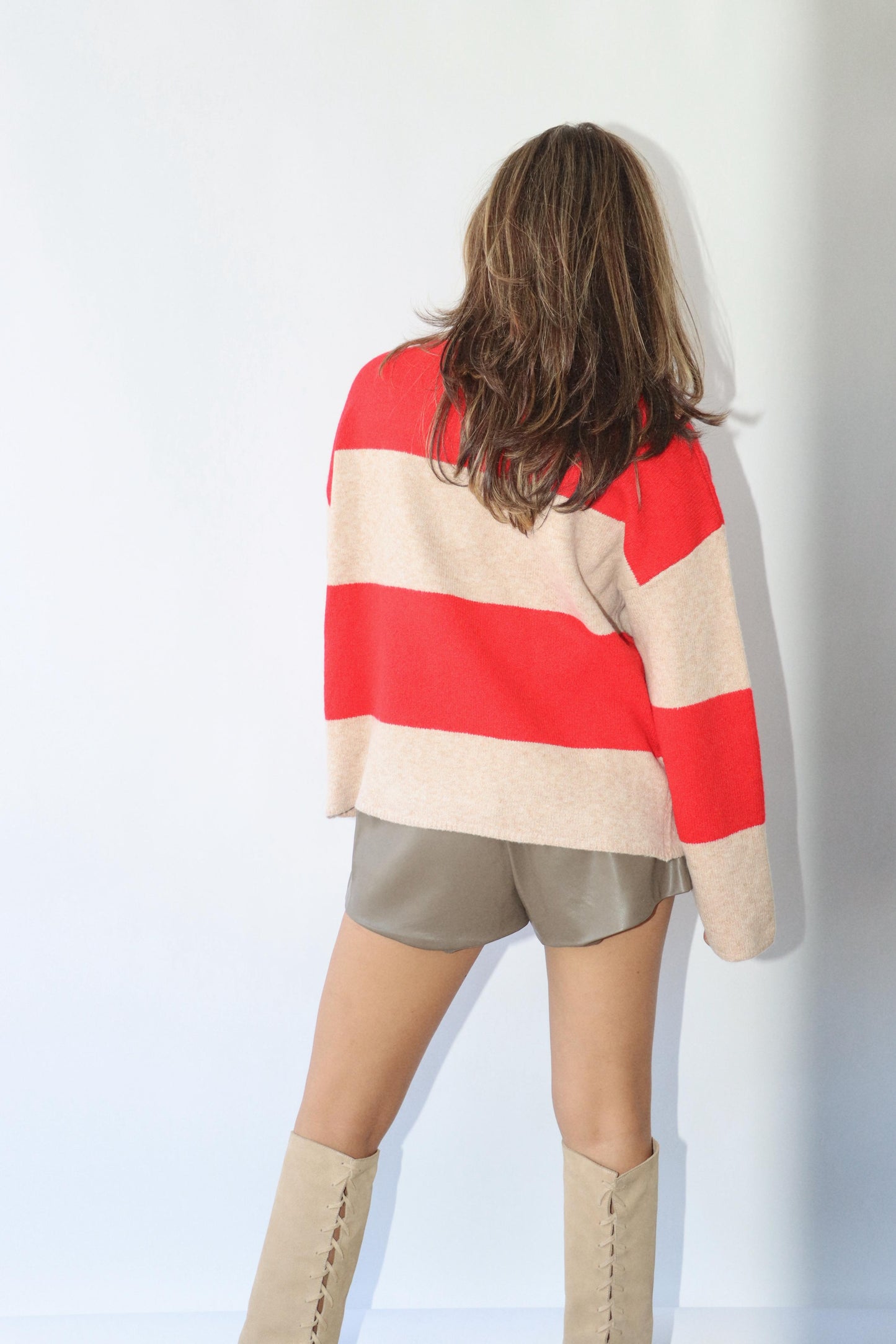 Taupe/Red Striped Sweater