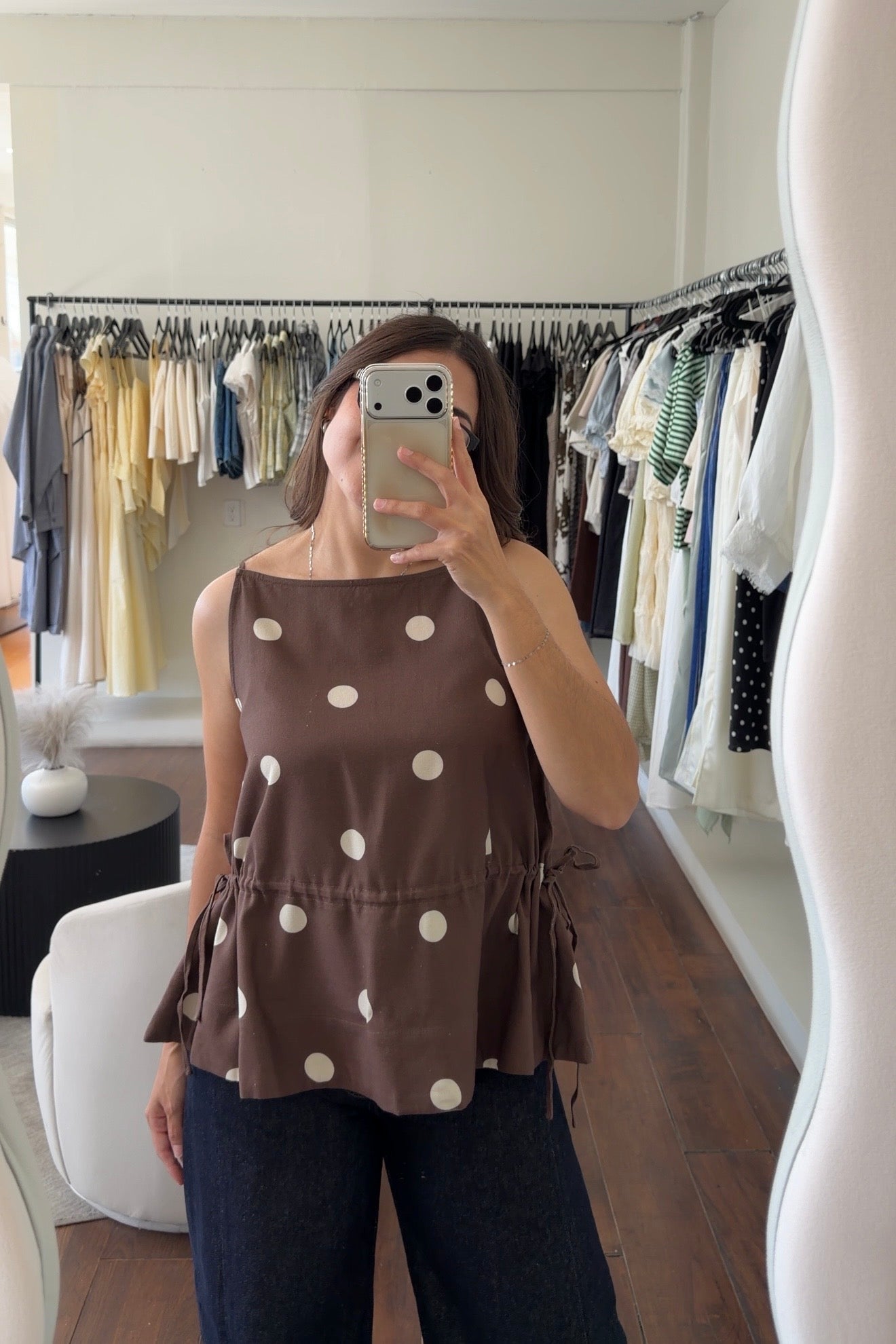 Delia Polka Dot Linen Top