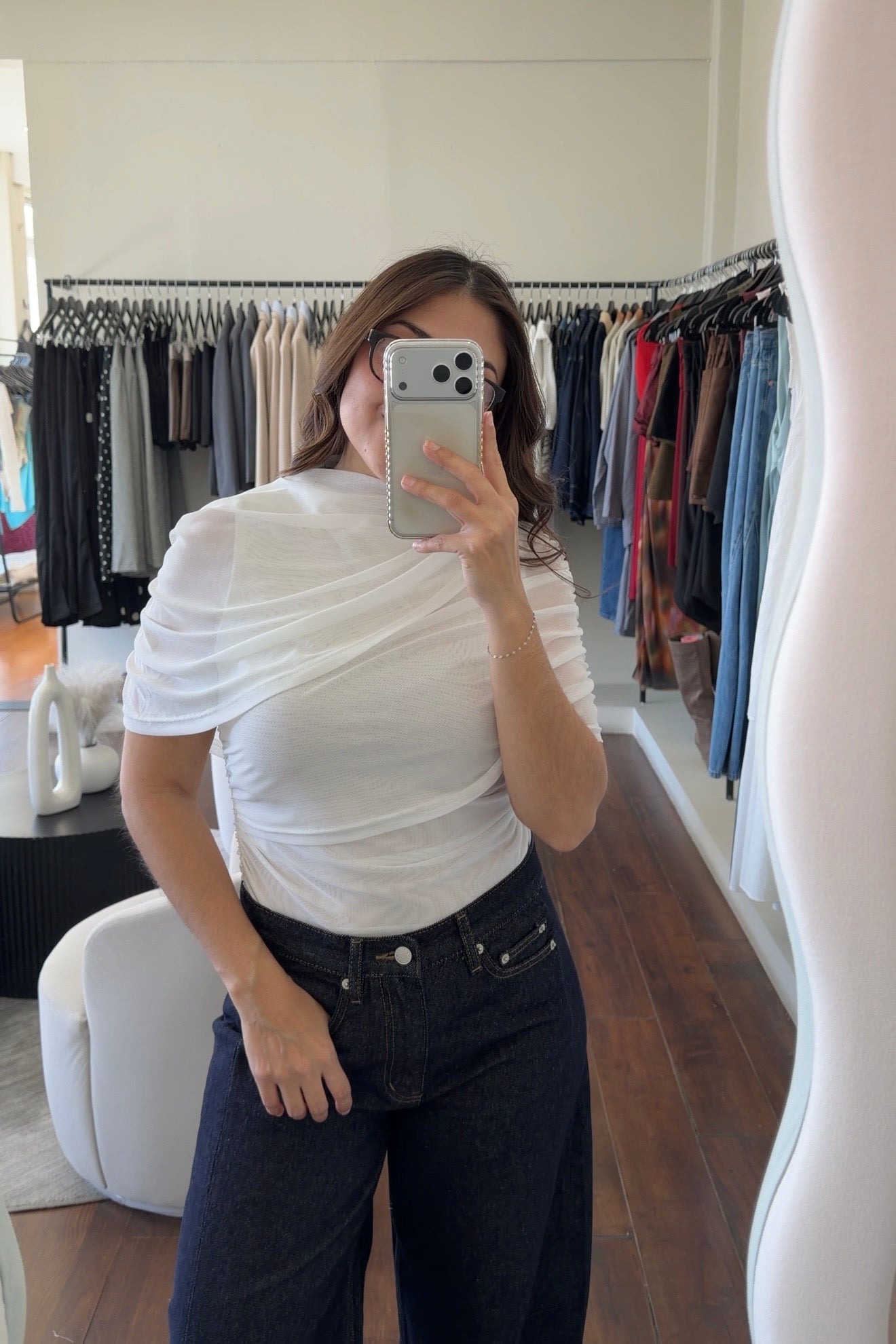 Saide White Mesh Cape Top