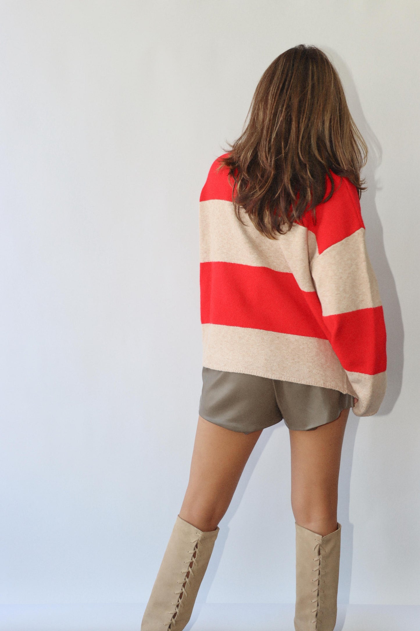 Taupe/Red Striped Sweater