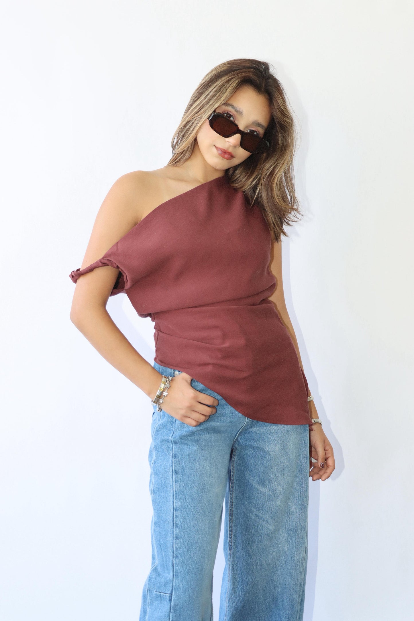 Greece Marron Asymmetrical Top