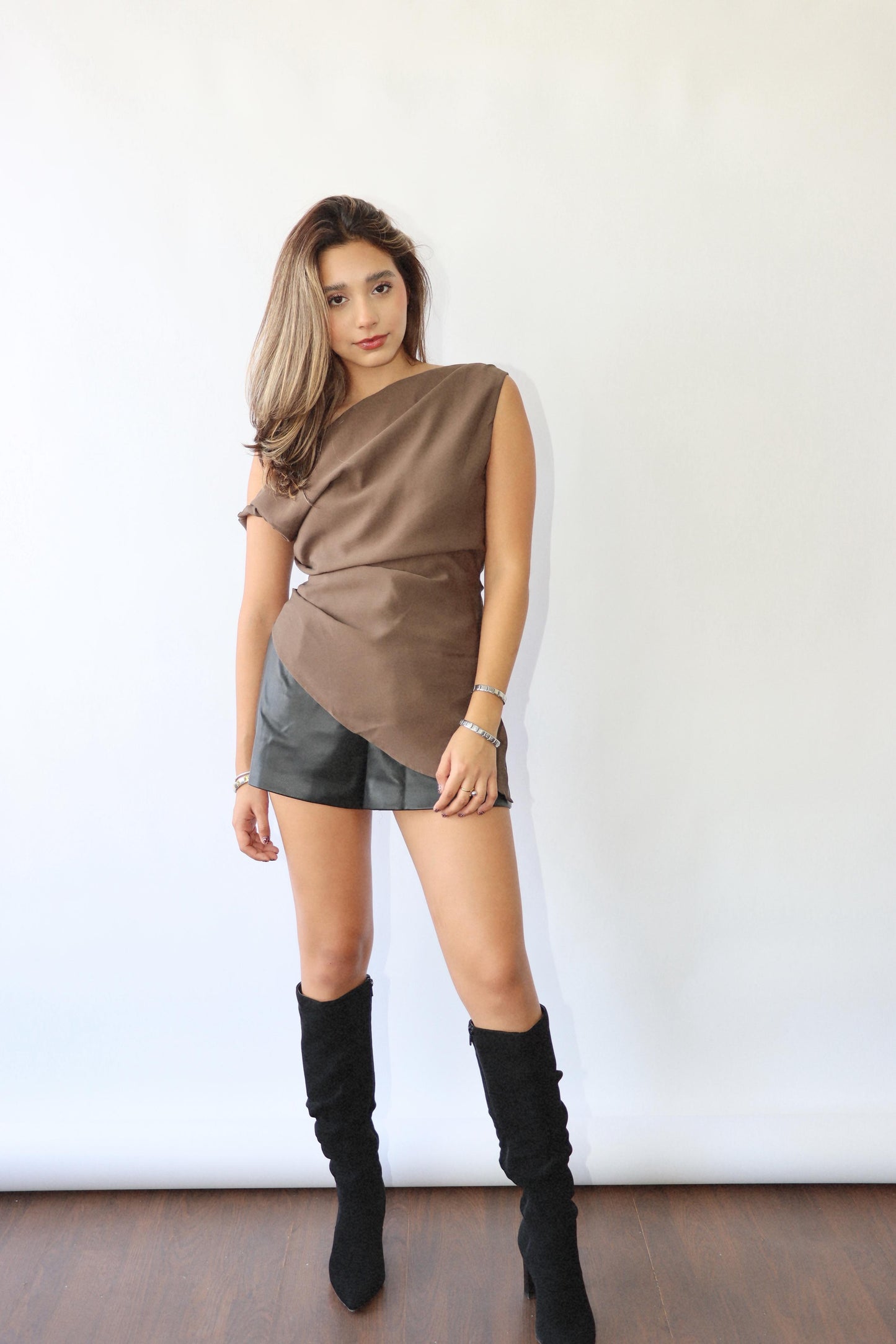 Greece Brown Asymmetrical Top