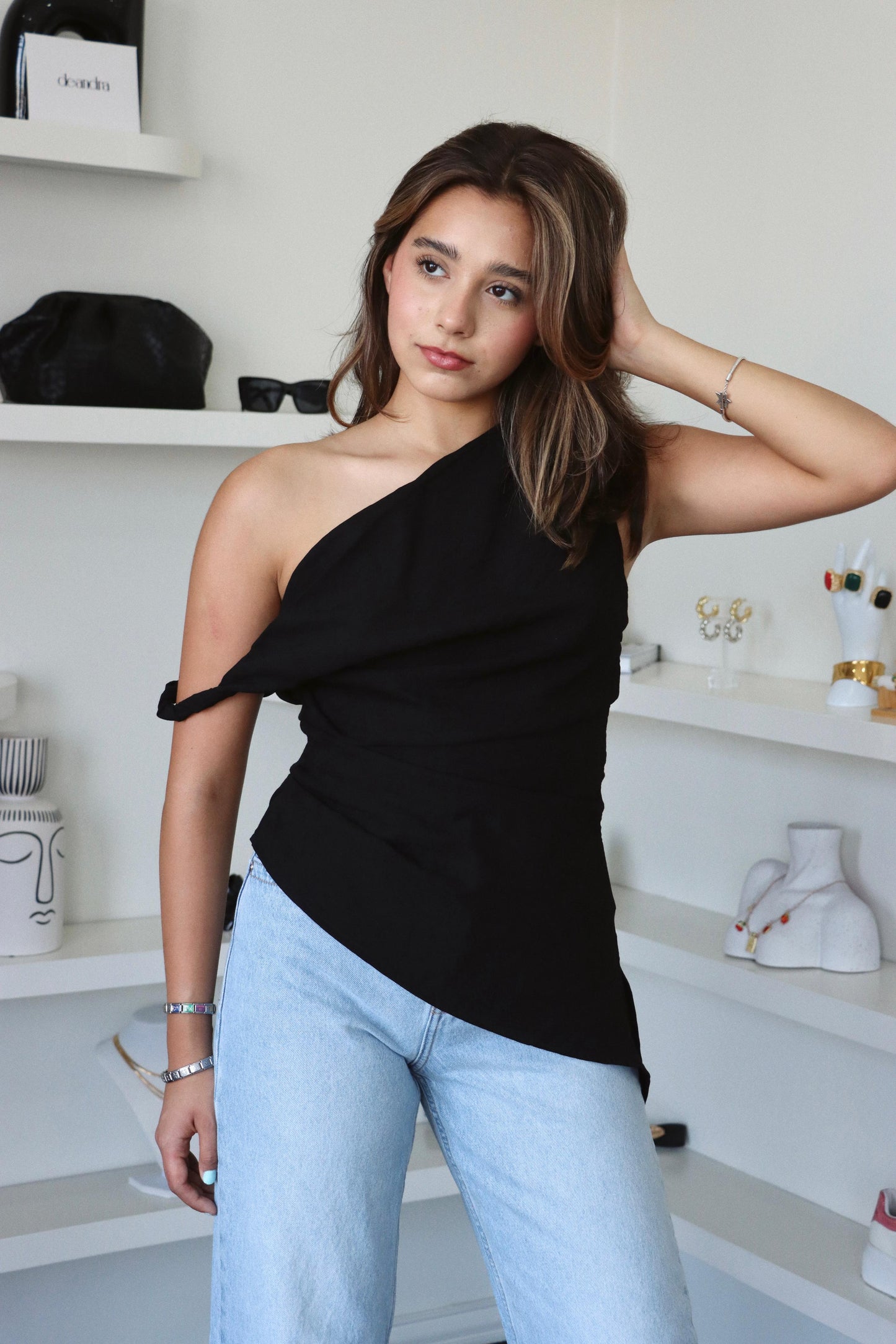 Greece Black Asymmetrical Top