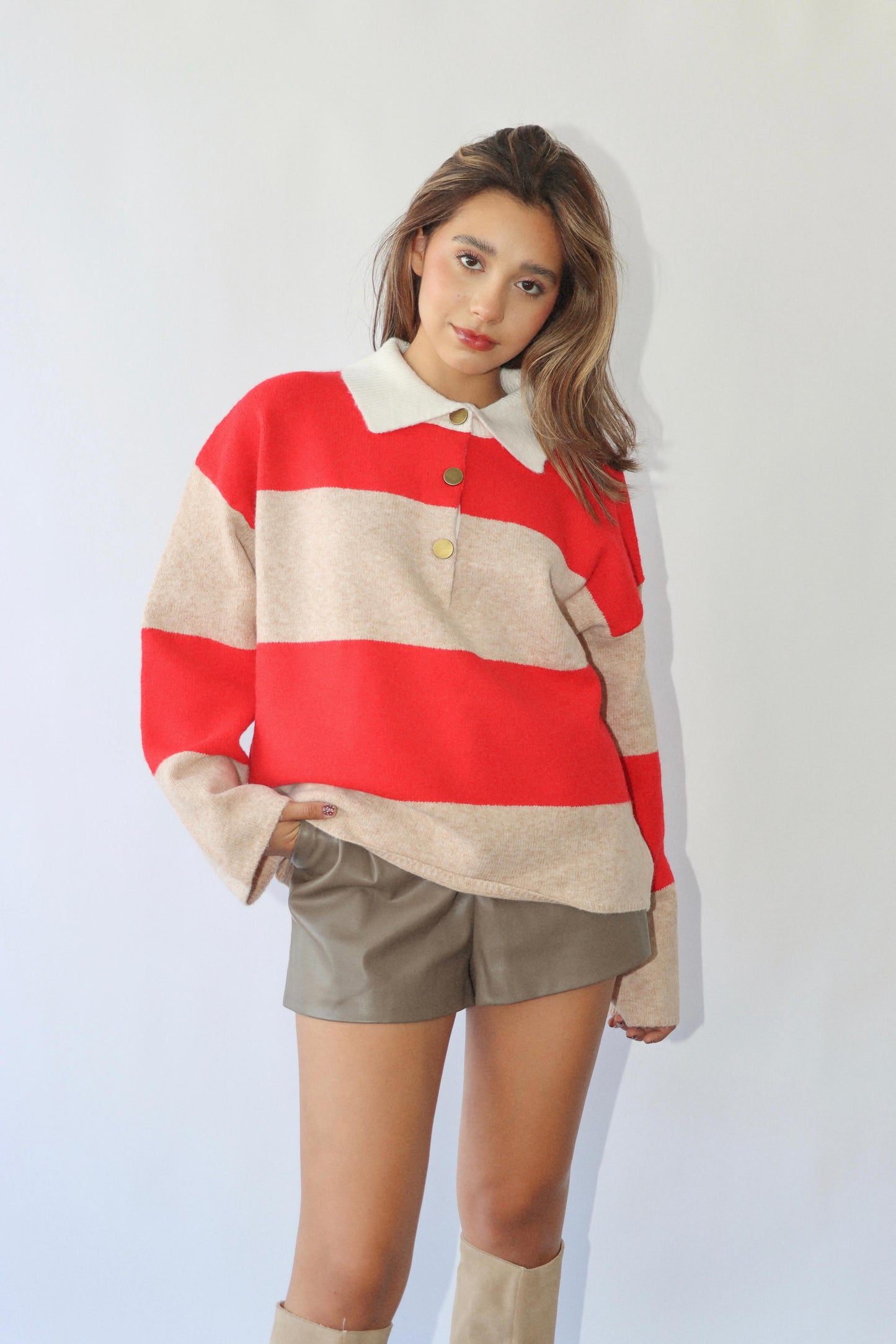 Taupe/Red Striped Sweater