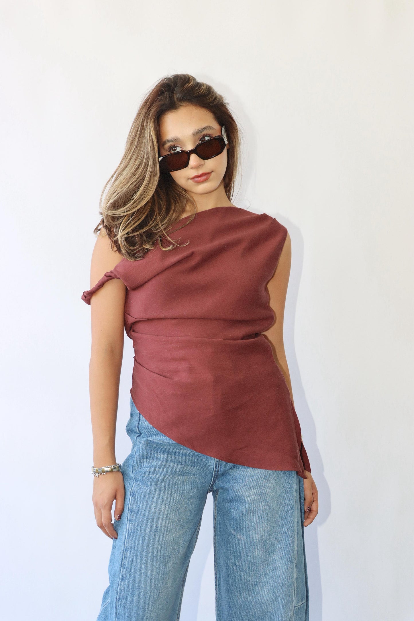 Greece Marron Asymmetrical Top
