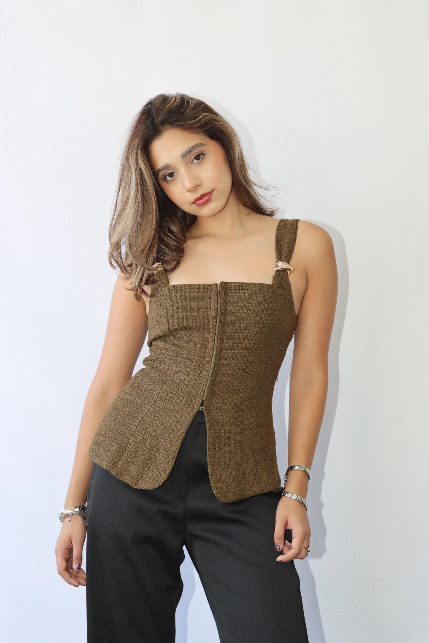 The Tweed Olive Top