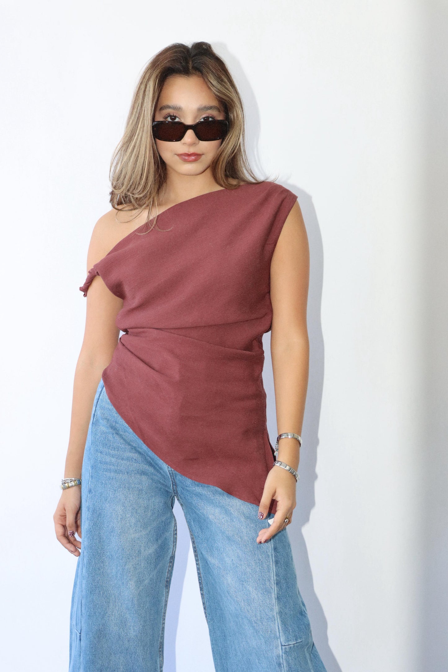 Greece Marron Asymmetrical Top
