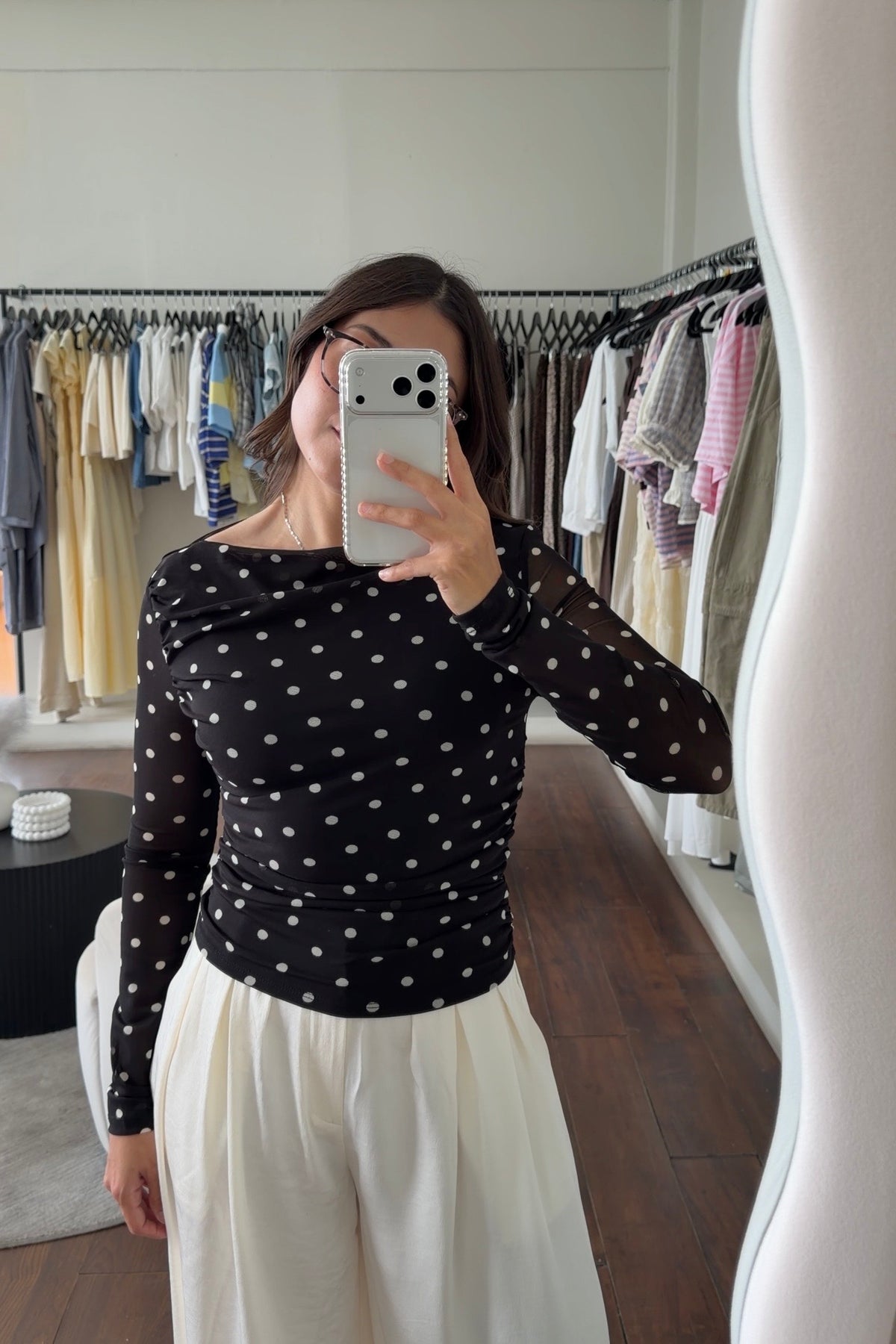 Black Polka Dot Mesh Top