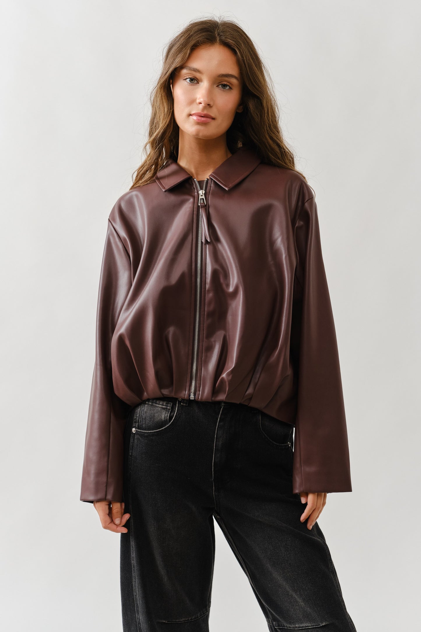 Vegan Leather Burgandy Bomber Jacket