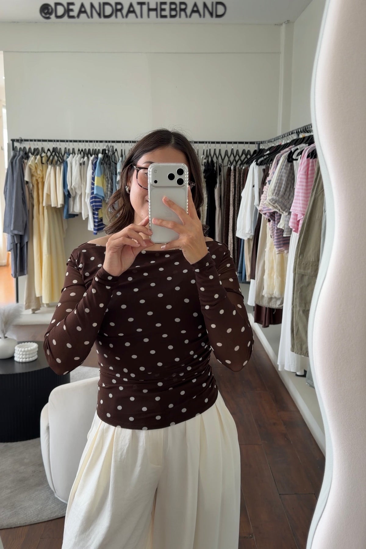 Brown Polka Dot Mesh Top