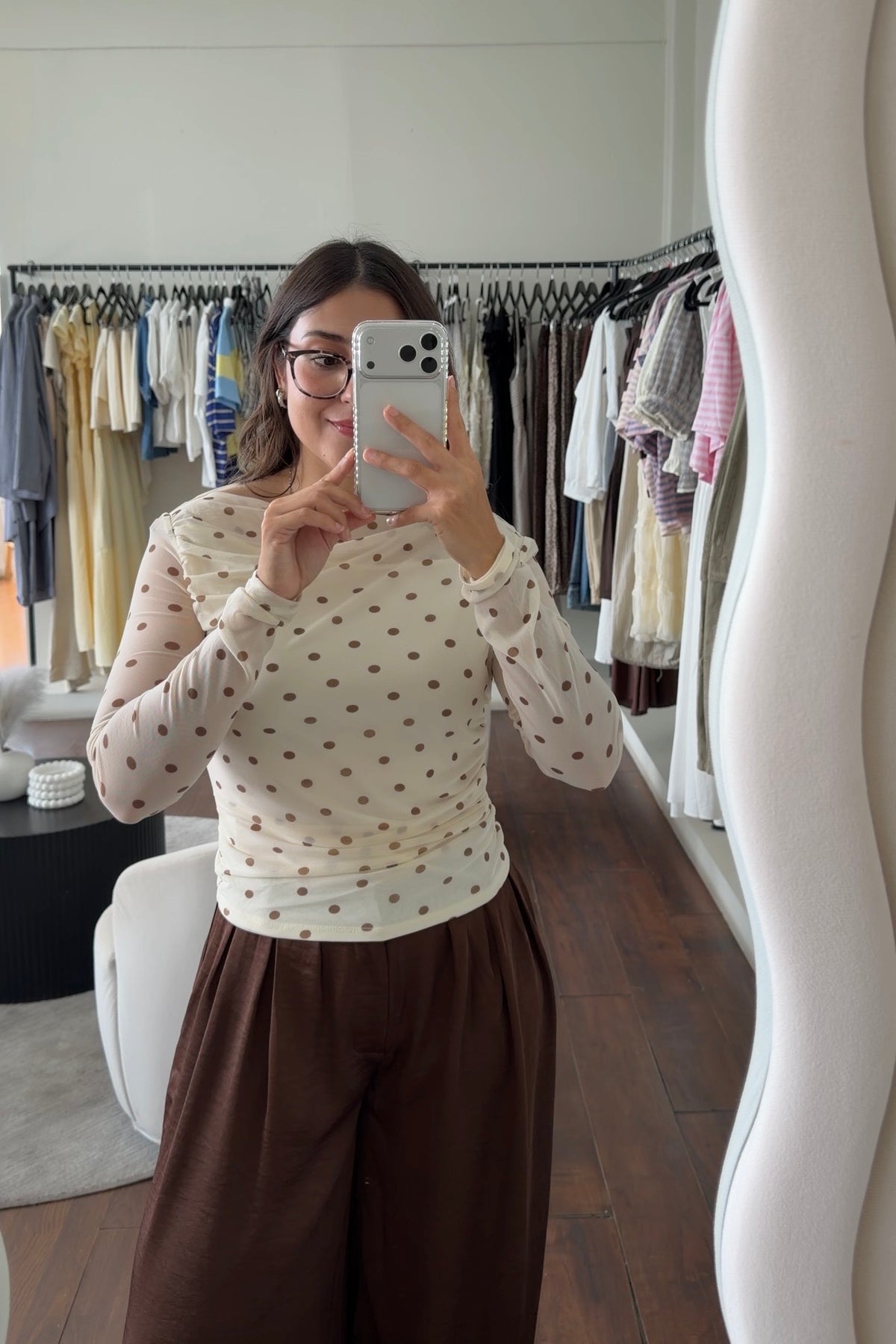 Ivory Polka Dot Mesh Top