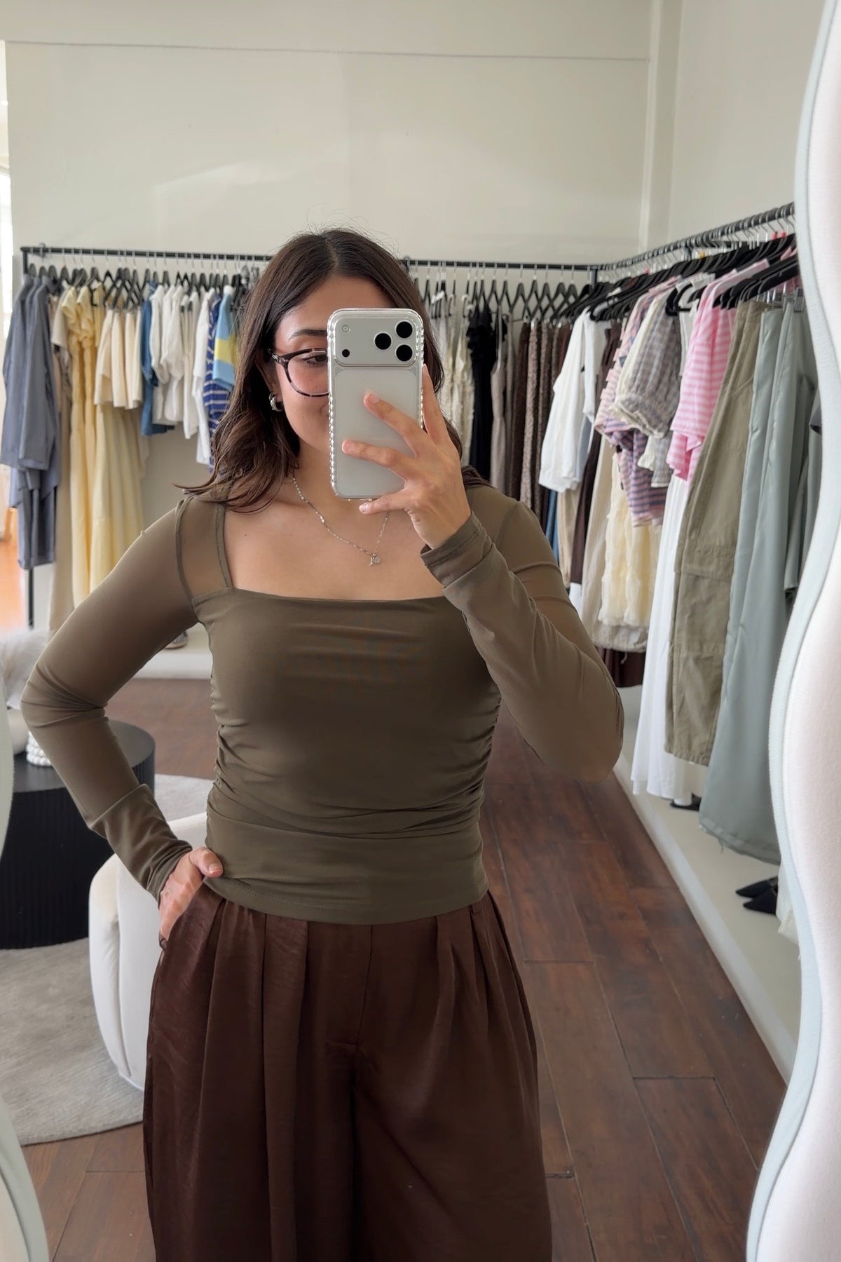 Olive Mesh Top