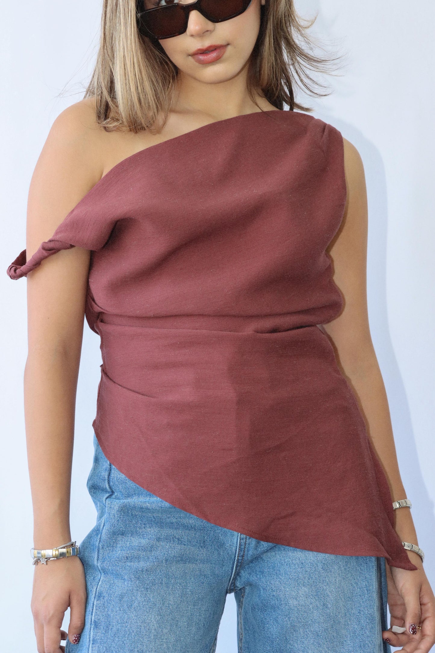 Greece Marron Asymmetrical Top