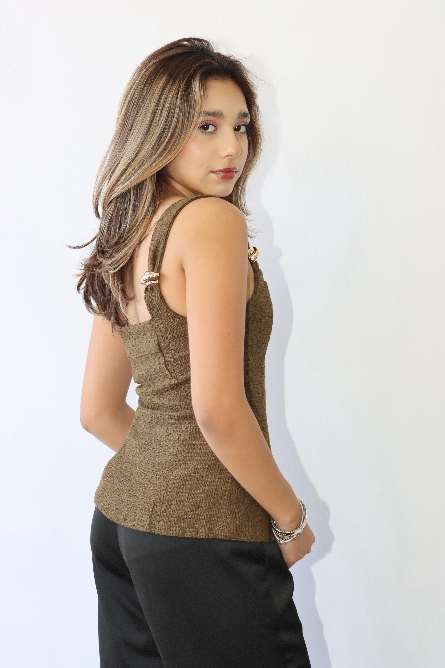 The Tweed Olive Top
