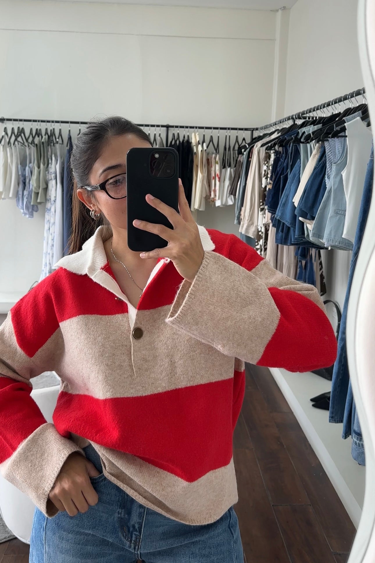 Taupe/Red Striped Sweater