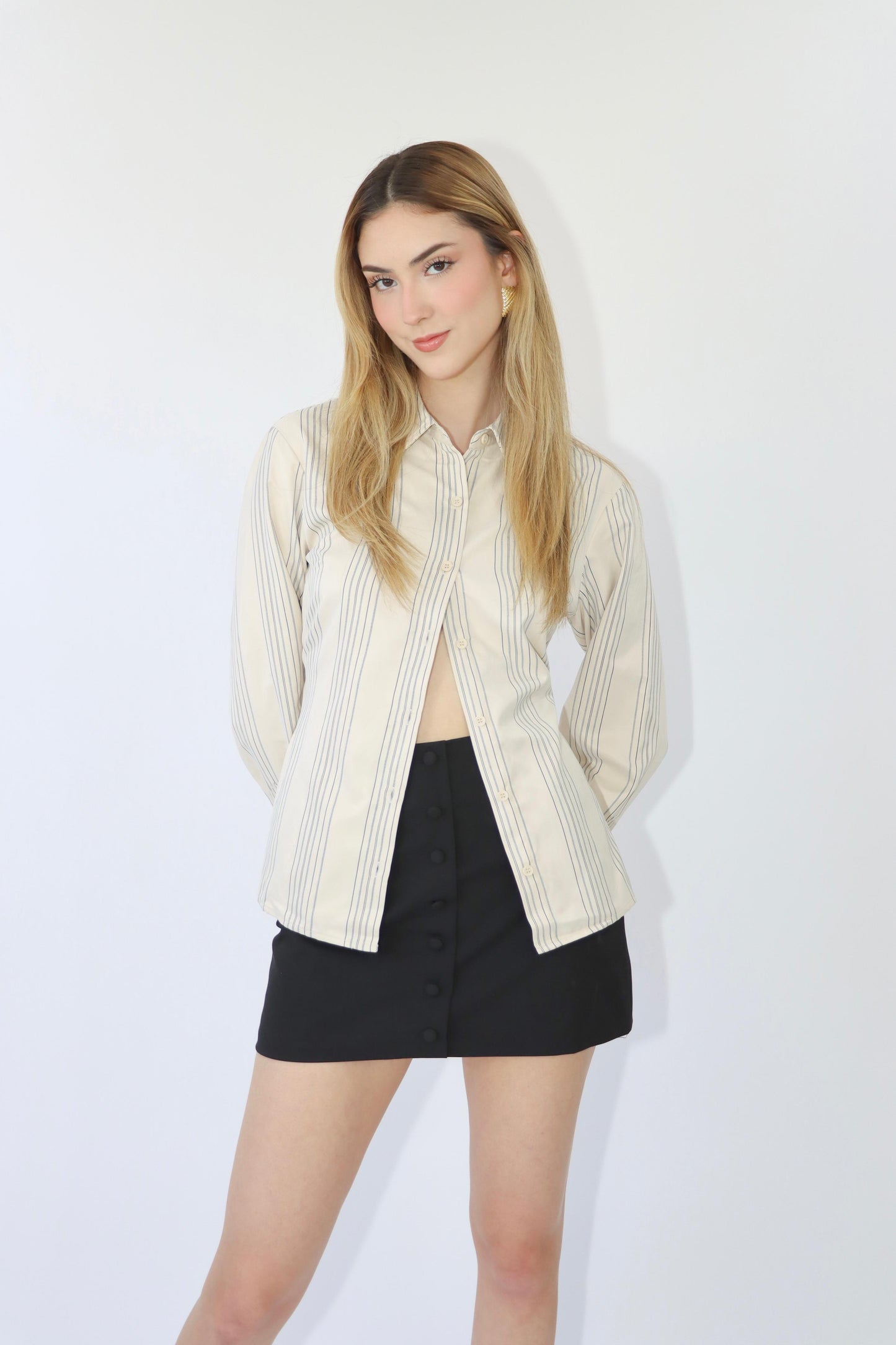 Tyra Open Back Pinstripe Shirt