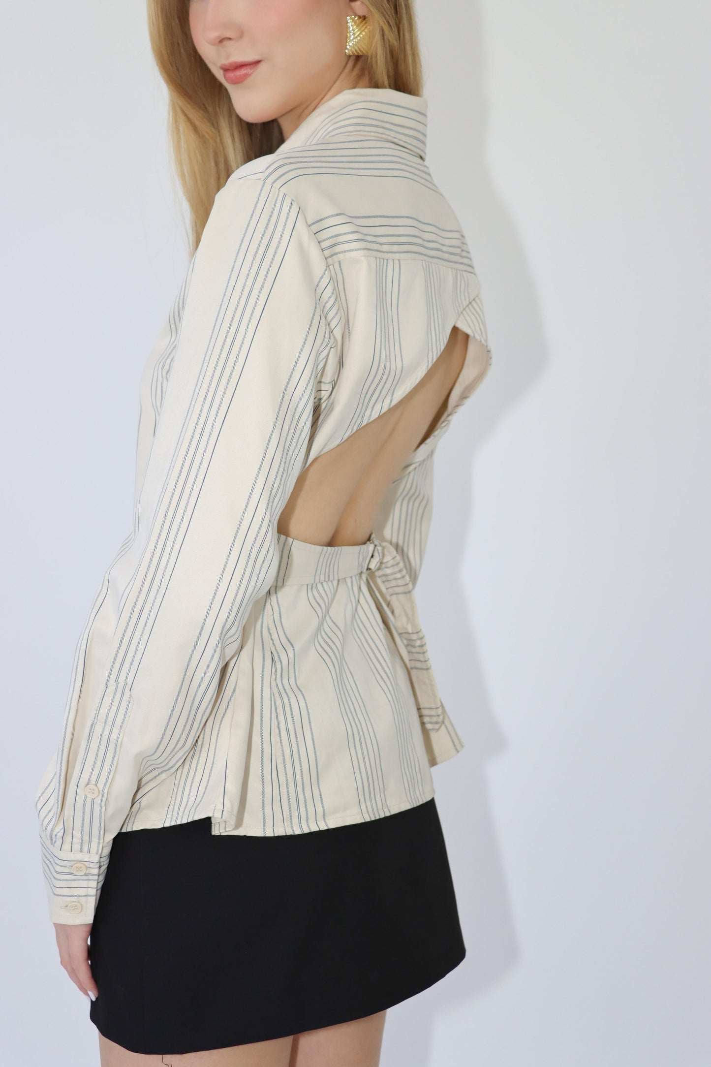 Tyra Open Back Pinstripe Shirt