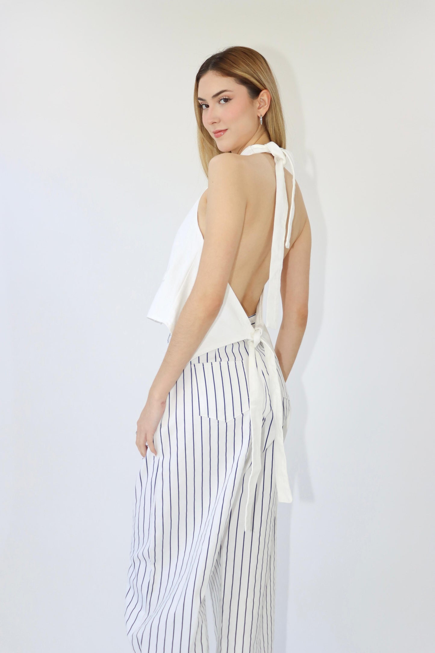 Kristen White Backless Denim Vest