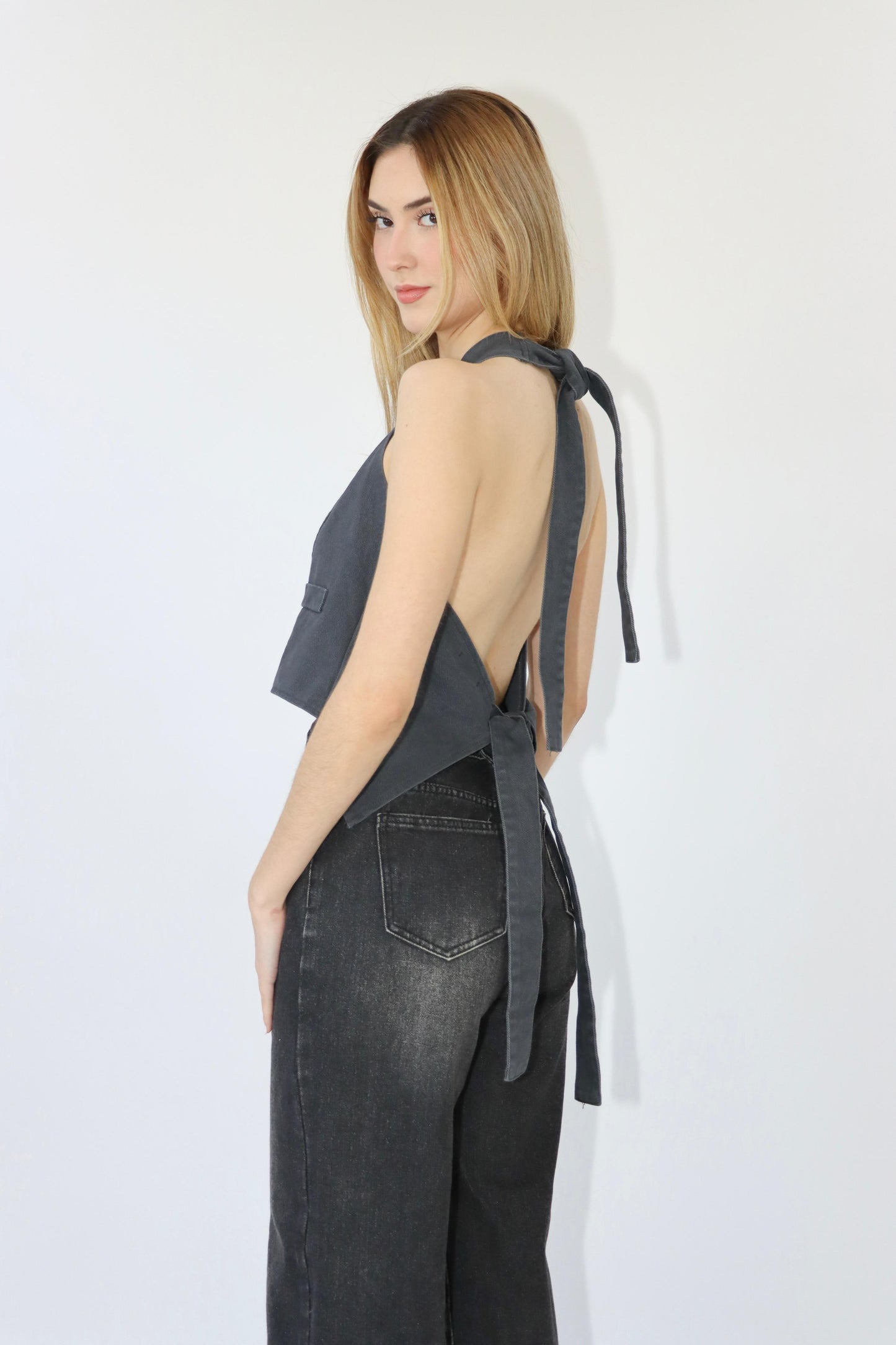 Kristen Backless Denim Vest