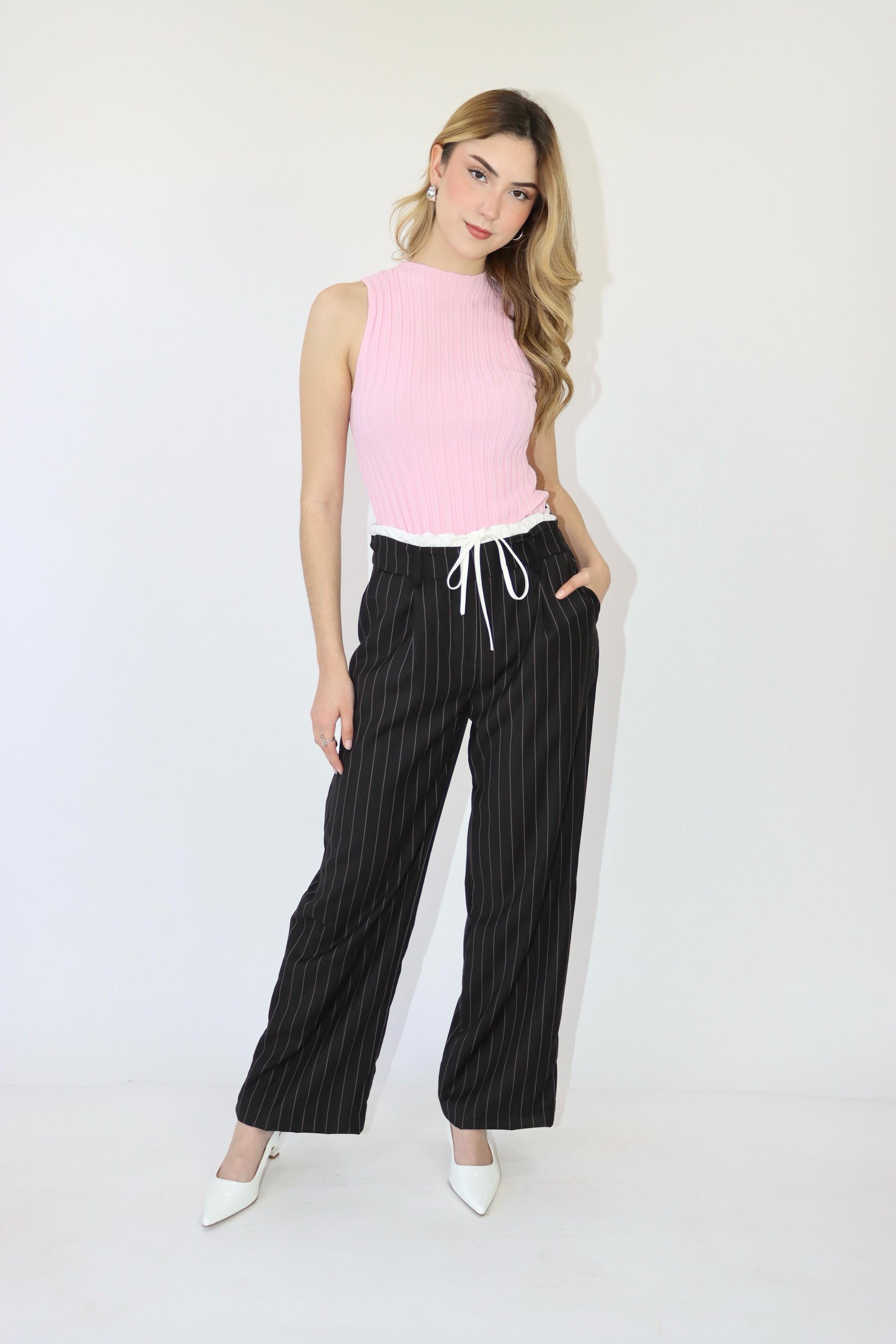 Helena Pinstripe Contrast Waist Pants