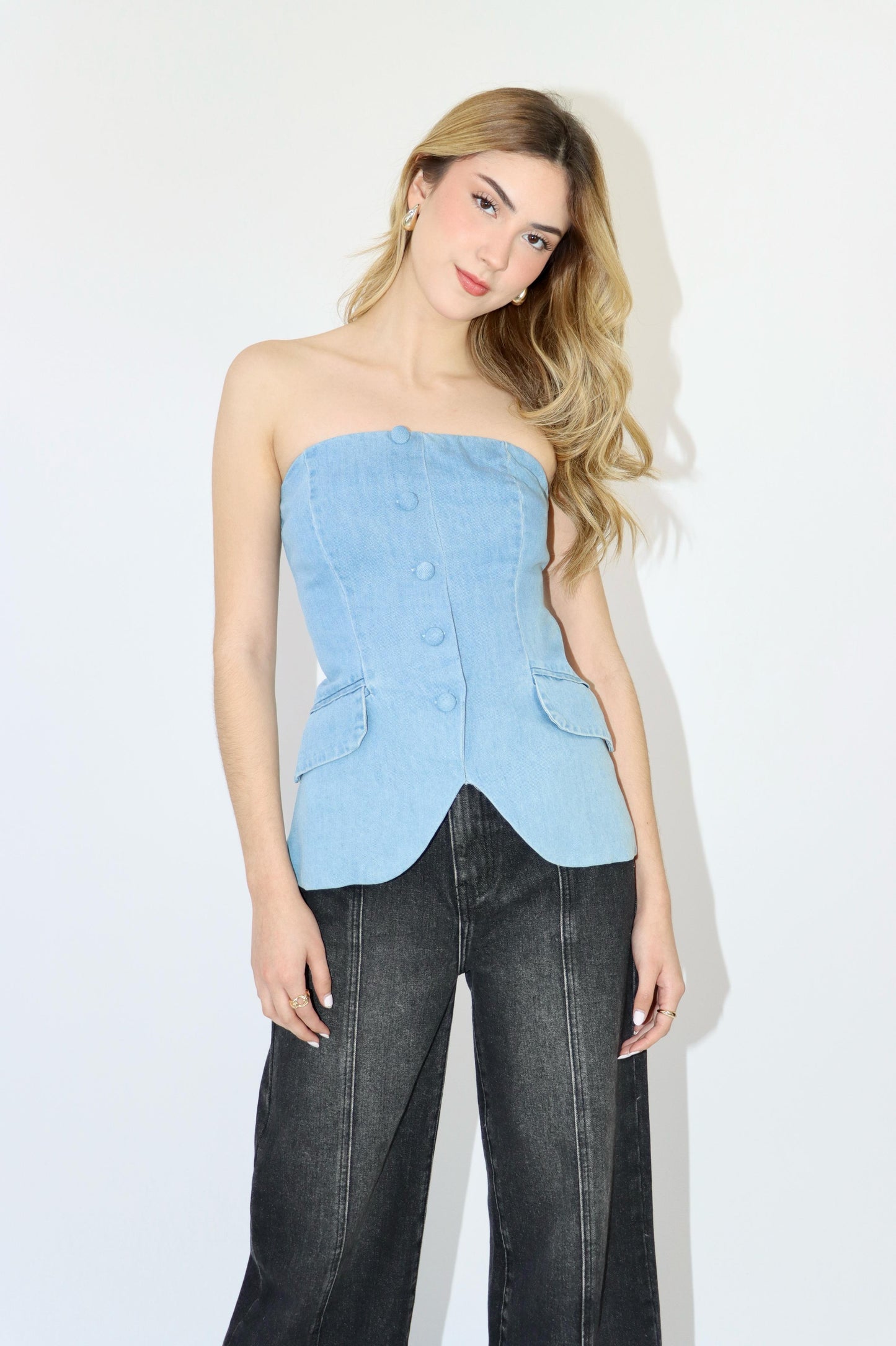 Victoria Strapless Denim Top