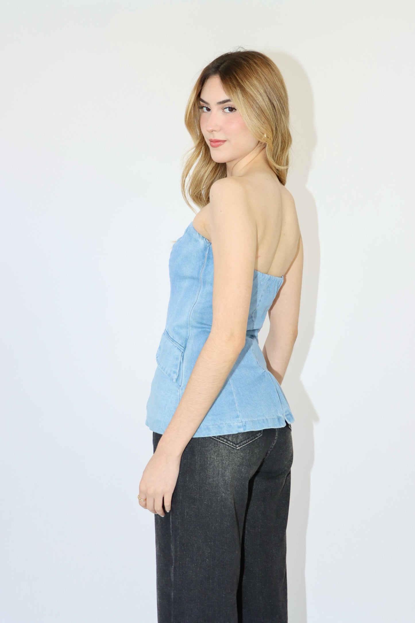 Victoria Strapless Denim Top