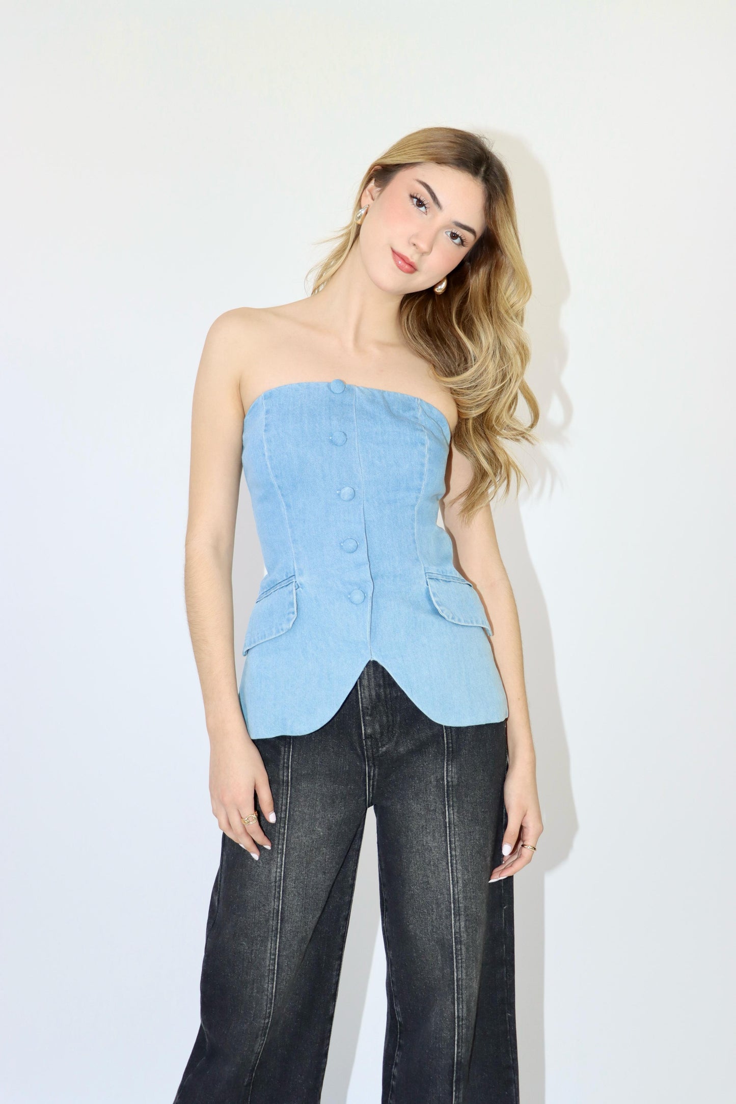 Victoria Strapless Denim Top