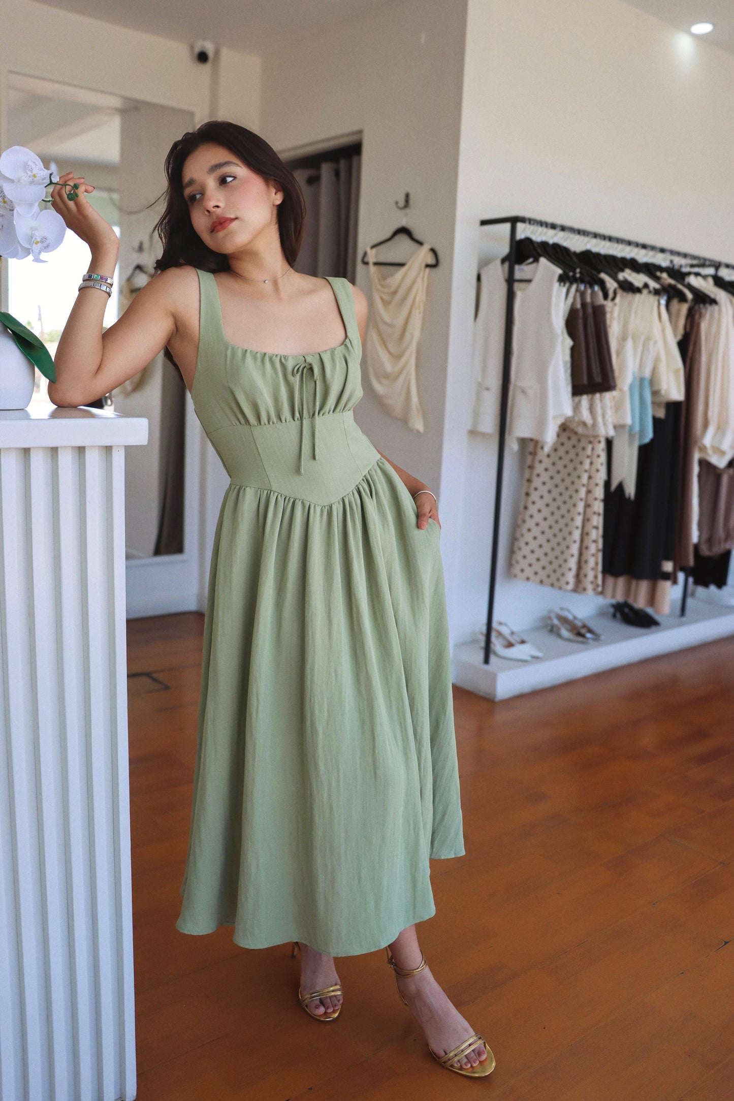 Sophia Green Linen Dress