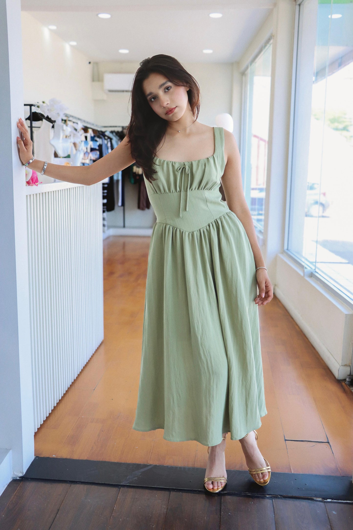Sophia Green Linen Dress