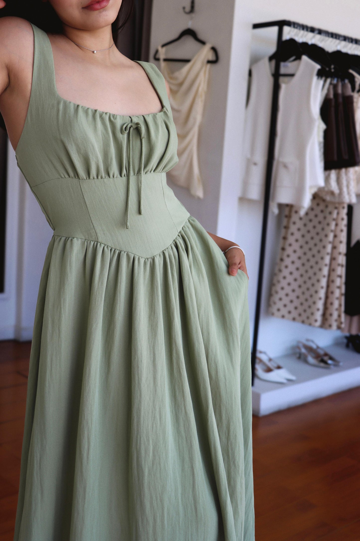Sophia Green Linen Dress