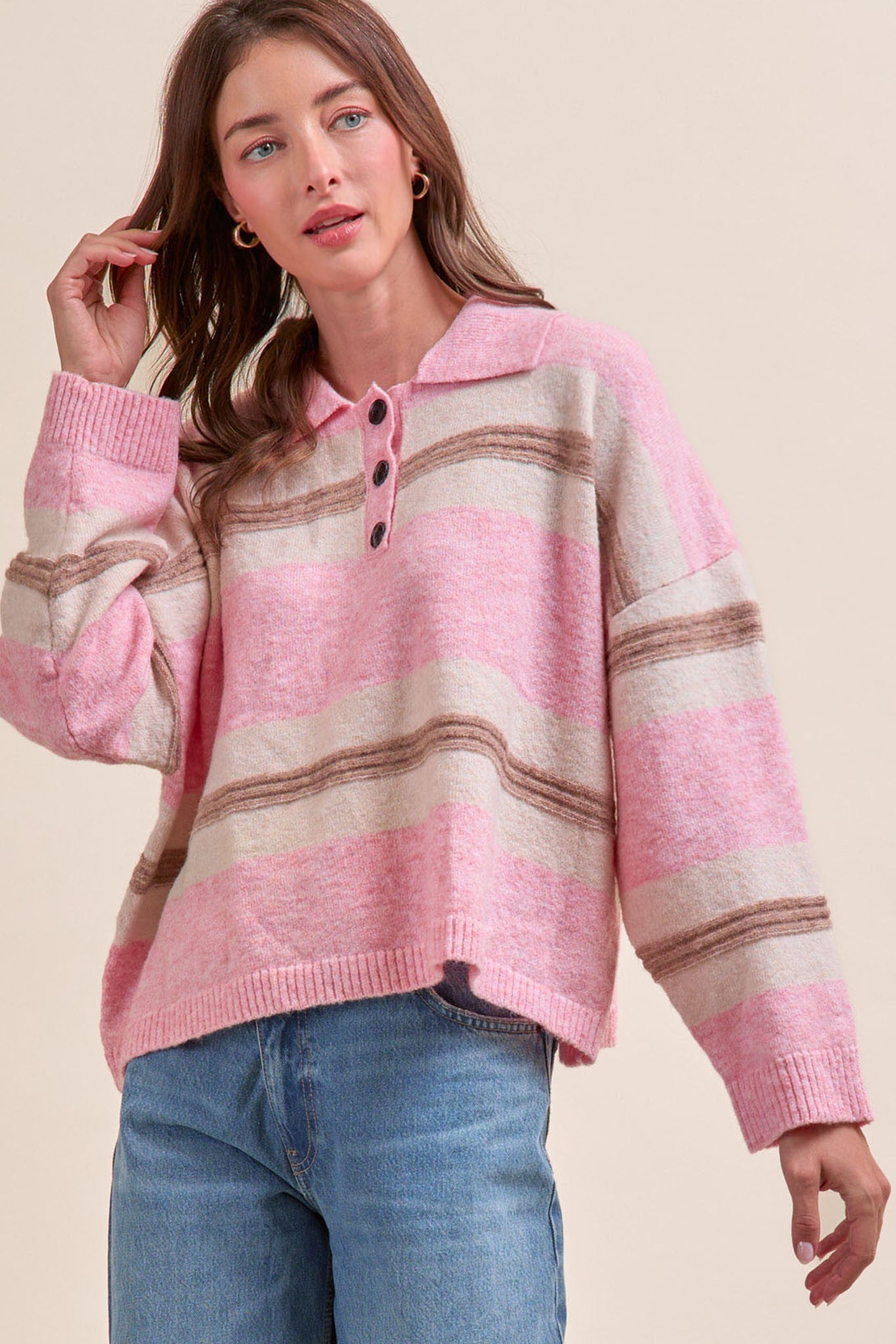 Striped Pink Polo Sweater