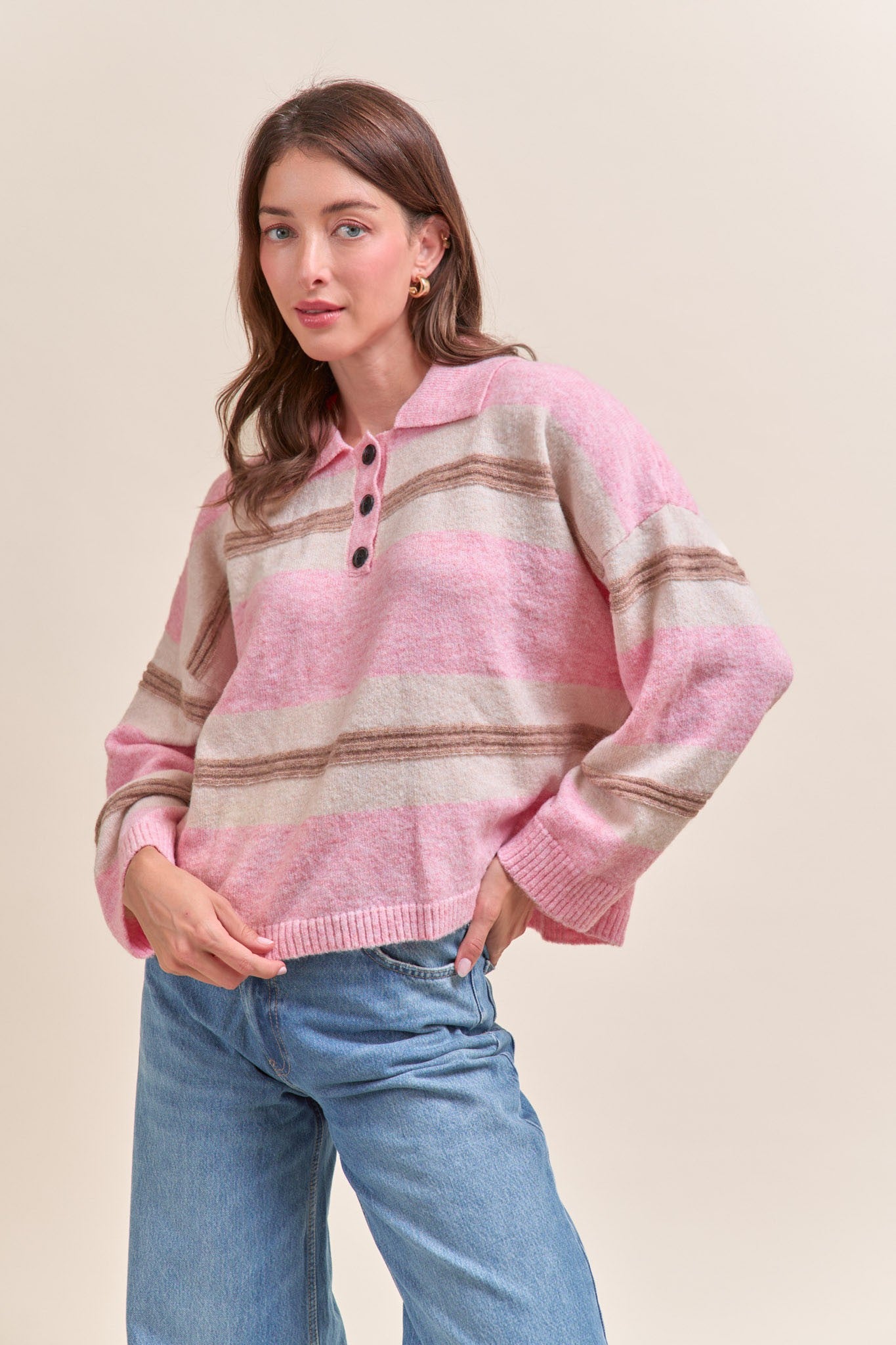Striped Pink Polo Sweater