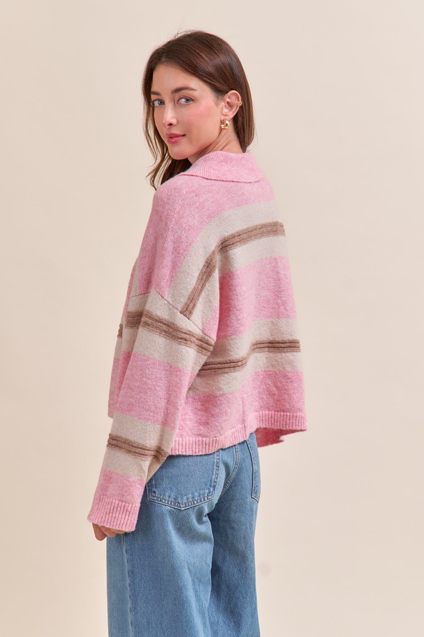 Striped Pink Polo Sweater