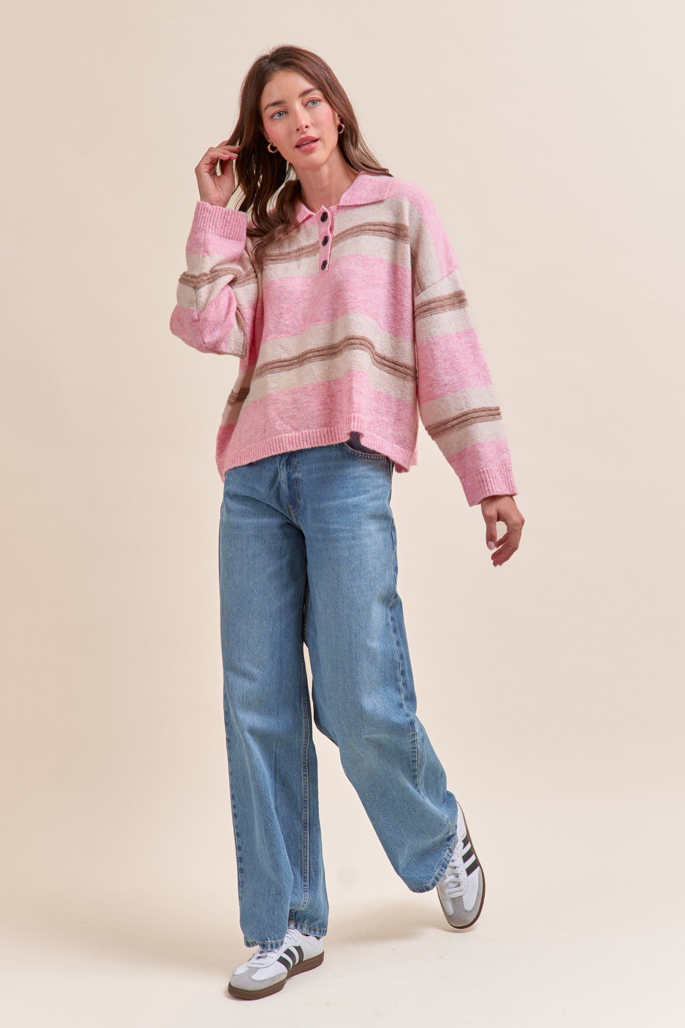 Striped Pink Polo Sweater