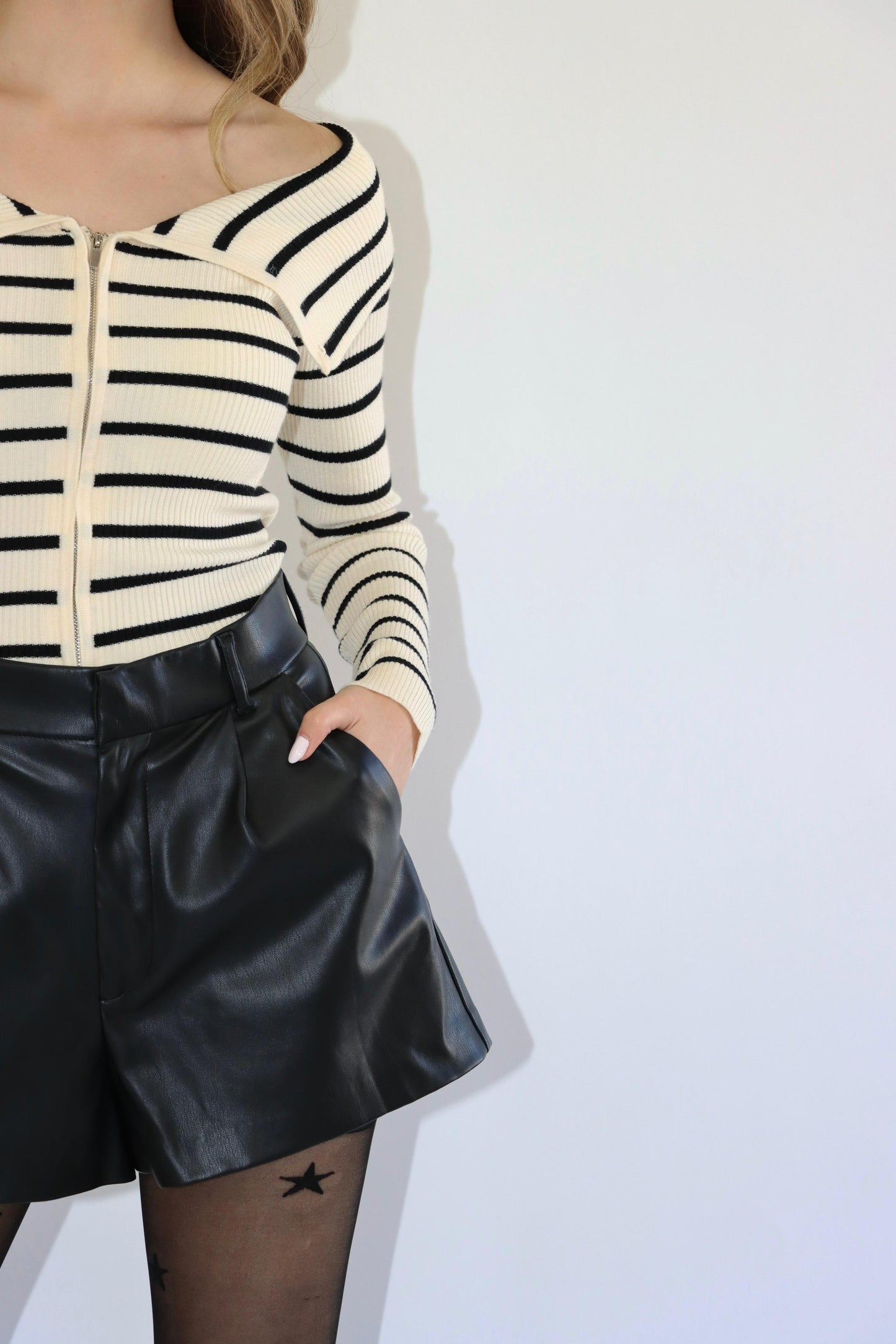 Alexis Zip Up Striped Ivory Sweater