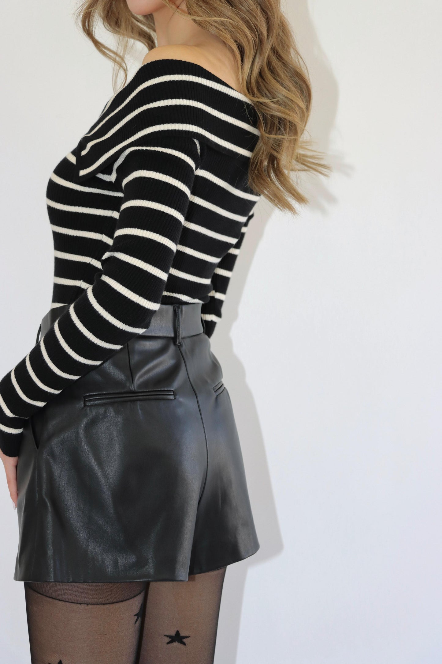 Alexis Zip Up Striped Black Sweater