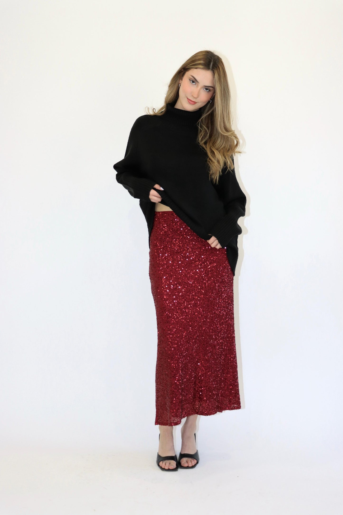 Molly Sequin Burgundy Maxi Skirt