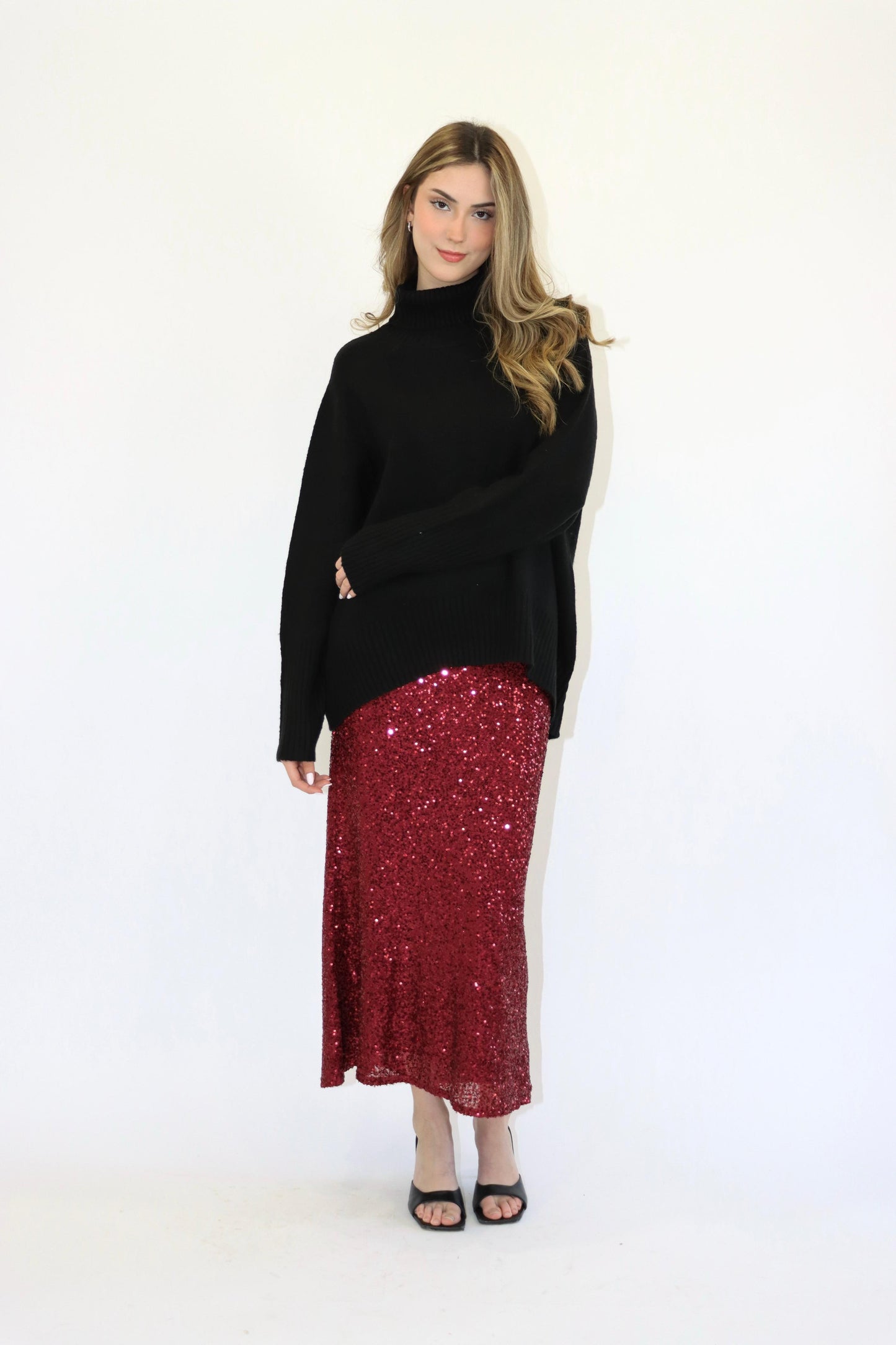 Molly Sequin Burgundy Maxi Skirt