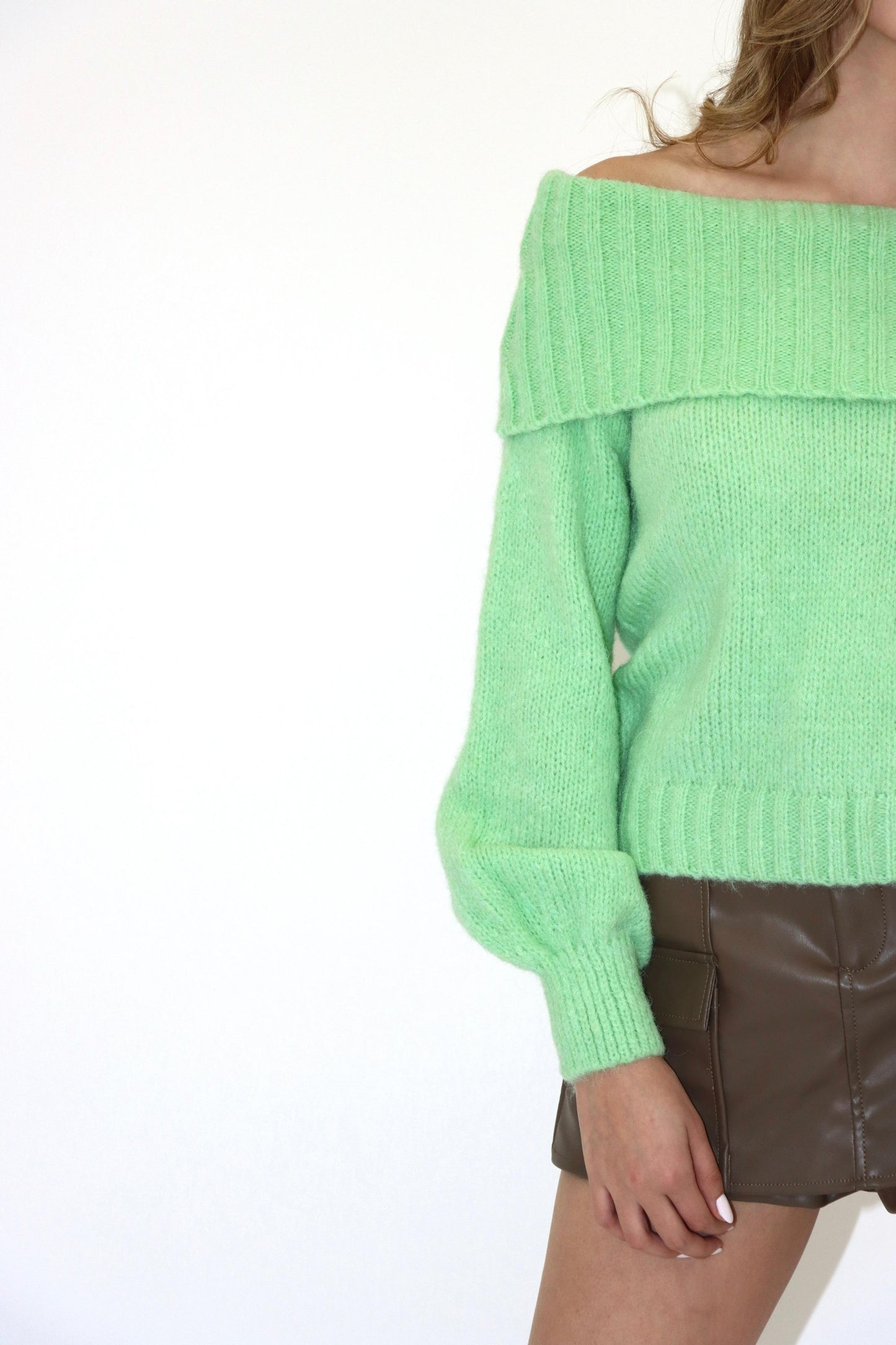 Julia Off Shoulder Jade Green Sweater
