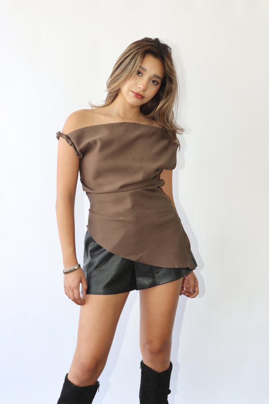 Greece Brown Asymmetrical Top