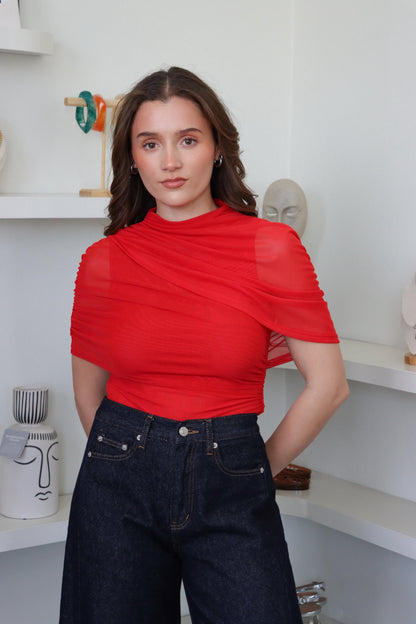Saide Red Mesh Cape Top
