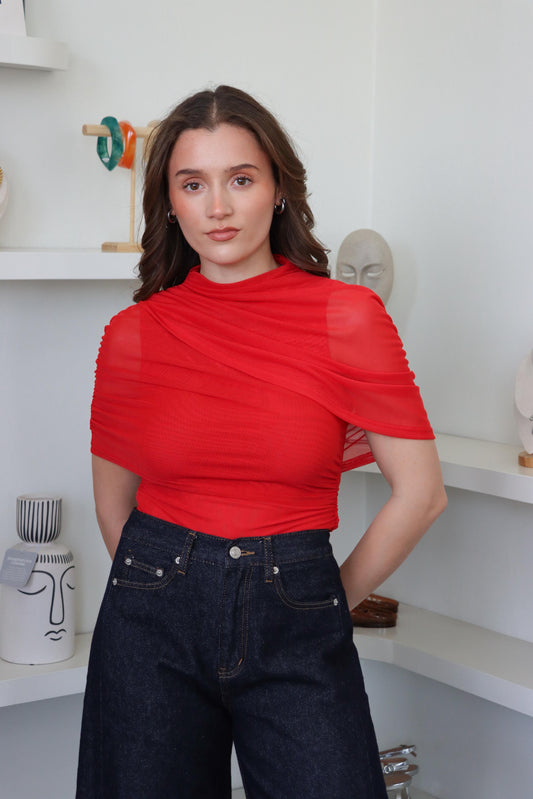 Saide Red Mesh Cape Top