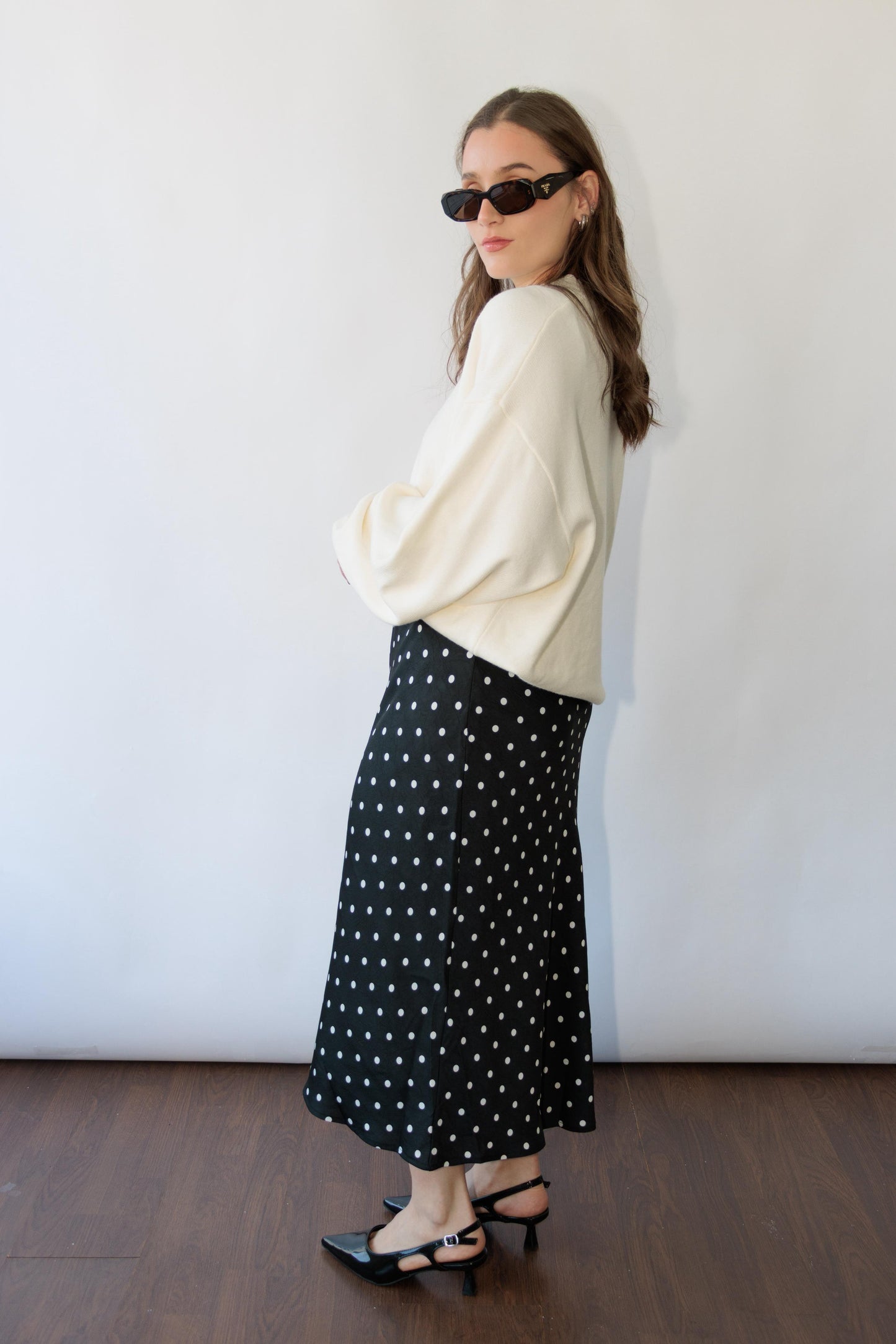 Polka Dot Mid Rise Maxi Skirt