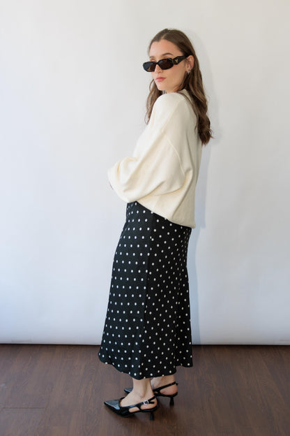 Polka Dot Mid Rise Maxi Skirt