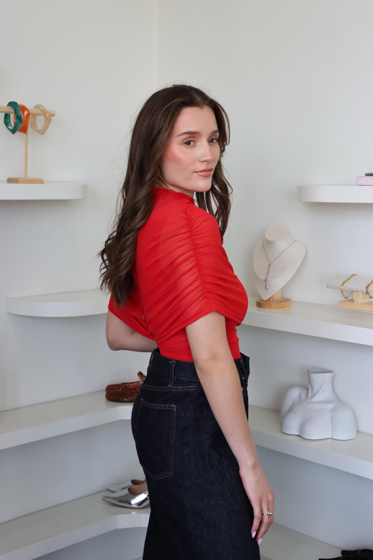 Saide Red Mesh Cape Top