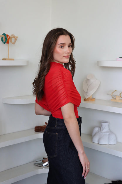 Saide Red Mesh Cape Top