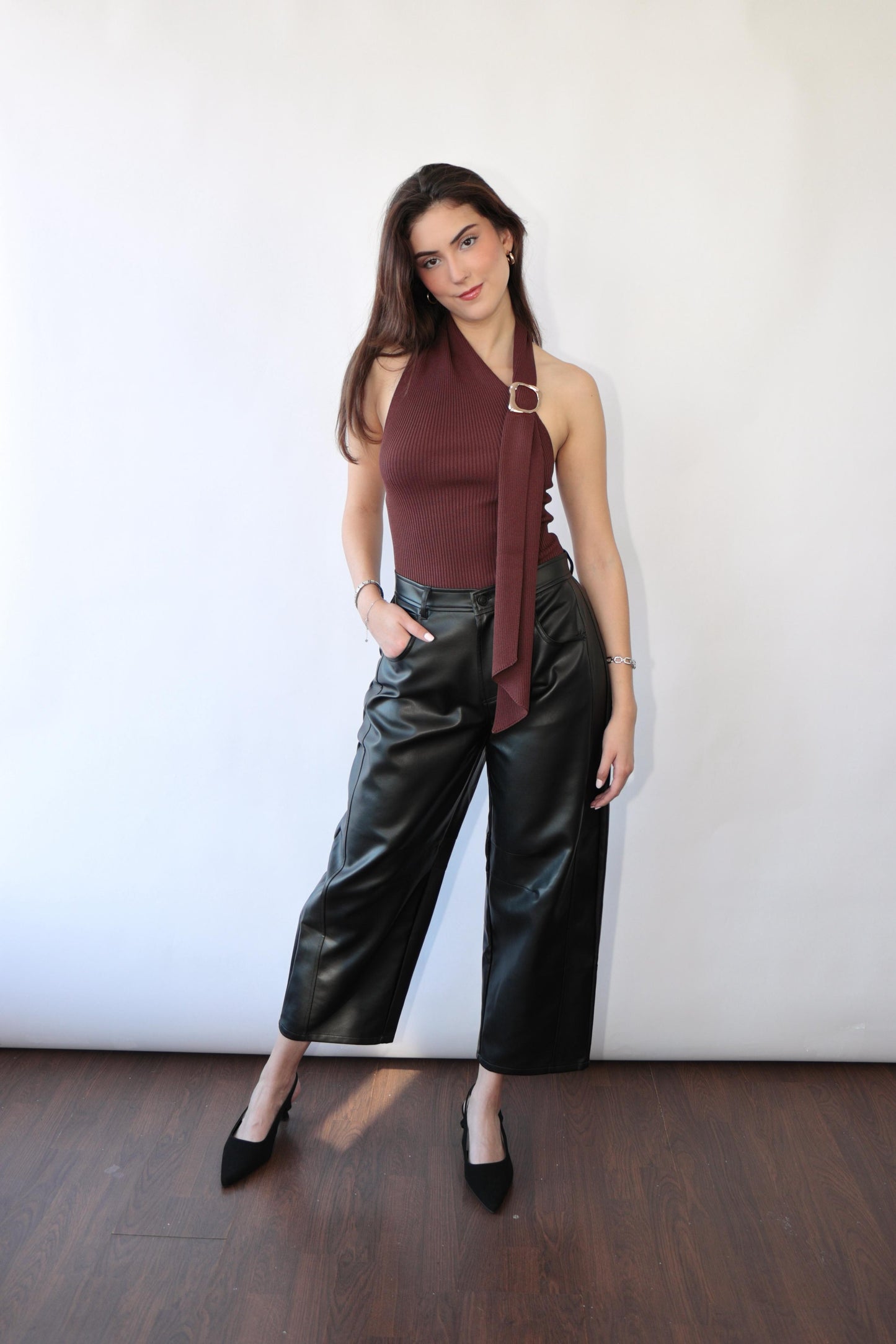 Brown Knitted Scarf Top