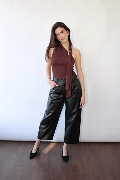 Brown Knitted Scarf Top